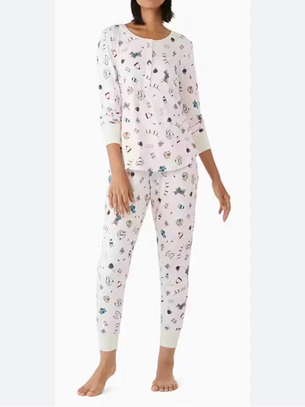 Kate Spade Pink Holiday Print Pajama Set and Eye Mask
